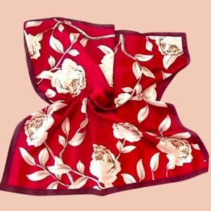 ✳️NWOT !Silky Square Neckerchief or Bag Scarf Floral-Regal Rose